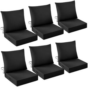 Outdoor Chair Cushions, 24 x 24 Inch Outdoor Cushion for Patio Furniture, Patio Chair Cushion, Waterproof & Fade Resistant Deep Patio Furniture Cushions Set with Handle and Ties, Black (Set of 6)