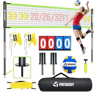 Outdoor Portable Volleyball Net Set for Backyard Beach with Adjustable Height & Width (32/26/20FT) Rust-Resistant Poles, PU Volleyball, Scoreboard, Carry Bag and Anti-Sagging Net for Easy Setup