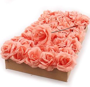 Larksilk Peach Artificial Roses 50pcs, Real Touch Fabric Fake Flowers with Stems for Wedding Bouquets and Centerpieces