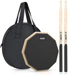 LOLUNUT Dumb Drum Practice Pad,2-sided Silent Practice Pad Soft Rubber Wooden Base Stand with Solid Wood Drum Sticks (8''-Black)