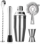 ZPUFAW 5-Piece Cocktail Shaker Set Shaker Strainer Jigger T-Mixing Spoon Muddler Bartender Kit Stainless Steel Bar Set Housewarming Gift