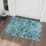 Wonnitar Moroccan Washable Area Rug - Small 2x3 Teal Distressed Entryway Rug Doormat Modern Geometric Non-Slip Throw Rug Faux Wool Floor Carpet for Bathroom Laundry Living Room Indoor Office