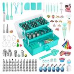 Cake Decorating Supplies Tools Kit: 358 pcs Baking Accessories with Storage Case - Piping Bags and Icing Tips Set - Puffs Christmas Cookie Cutters Cupcake Set for Beginners or Professional, Mint Green