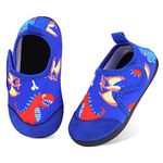 TIZAX Toddler Boys Water Shoes Kids Barefoot Aqua Socks Children Anti-Slip Summer Quick Dry Walking Shoes for Beach/Pool/Swimming Dinosaur Blue 5/5.5