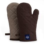 Encasa XO Heat Resistant Cotton Oven Gloves Mitts (2 Pc Set) - Quilted & Safe 17x29 cm - for Kitchen, Cooking & Baking, Grilling, Handling Hot Pots & Pans - Dark Taupe & Beige