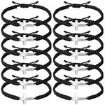 Jadive 12 Pcs Small Cross Bracelet Bulk for Women Adjustable Nylon Rope Christian Handmade Braided Bracelet for Women Girls, 6 inch, Stainless Steel, nylon