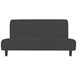 Easy-Going Stretch Sofa Slipcover Armless Sofa Cover Furniture Protector Without Armrests Slipcover Soft with Elastic Bottom for Kids Spandex Jacquard Fabric Small Checks(Futon,Dark Gray)