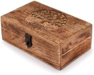 Samhita Handmade Mango Wood Tree of Life Engraving Beautifully Keepsake Box Jewellery Organiser Unique Gift Ideas for Men & Women (Flame Work Finish)