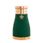 INDIAN ART VILLA Pure Copper Bedroom Water Bottle with Inbuilt Glass, Green Silk Finish Hammered Design, Drinkware & Storage Purpose - Volume 950 ML (Pack of 1)
