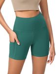 ODODOS 5" Tummy Control Yoga Shorts for Women with Pockets High Waist Athletic Workout Biker Shorts, Storm Teal, X-Large