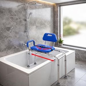 Gateway Premium Sliding Bath Transfer Bench with Swivel Seat-Padded (Blue)