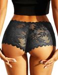 FULLJOYLOVE Women's Sexy Lace Mesh Hollow Panties Seamless Knickers Ladies Stretchy Low Rise Bikini Briefs Hipster Lace Underwear for Female Black UK 12