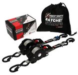 TENSYS Auto-Retract Ratchet Tie Down Straps (2-Pack) – 600kg Max Break Strength, Includes (2) 2.5cm x 3m Straps with Ergonomic Padded Handles