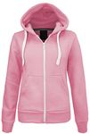 Parsa Fashions Ladies Plain Zip Up Hoodie Womens Fleece Hooded Top Long Sleeves Front Pockets Soft Stretchable Comfortable (Baby Pink/XL UK-14)