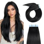 Tape in Human Hair Extensions 20 inches 20pcs 50g Straight Human Hair Extensions Jet Black Color