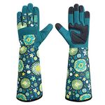 Gardening Gloves for Women,Long Floral Print Garden Rose Cactus Pruning Thorn-Proof Breathable Work Gloves with Touch Screen (Medium, Dandelions)