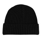 Love Cashmere Men's Ribbed 100% Cashmere Beanie Hat - Black - Made in Scotland RRP £95