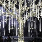 EAGWELL Meteor Shower Lights Outdoor, 20 inch 20 Tube 1080 LEDs White Meteor Lights, Cascading Falling Rain Lights, Raindrop Snowfall Icicle Lights for Tree Yard Party Patio Christmas Decoration