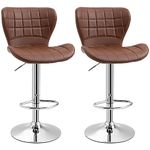 HOMCOM Bar Stools Set of 2, Swivel Counter Height Bar Stools, Height Adjustable Bar Chairs with PU Leather Upholstery and Footrest for Kitchen, Home Pub, Brown