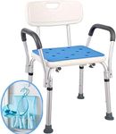 HappyNites Shower Chair with Rails - Shower Seat with Arms for Seniors with Tote Bag and Handles, Tall Shower Chair for Elderly, Handicap Tub Shower Seats for Adults (White Chair with Rail)