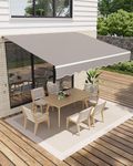 GarveeLife 10’x8’ Retractable Awning, Waterproof Patio Awning, Sun Shade Awning with Manual Crank Handle, Aluminum Frame, 280 g/㎡ Polyester Fabric, for Deck, Porch, Balcony, Gray