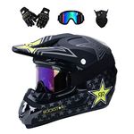 Adult Motocross Helmet, Youth Kid Full-Face Off Road Sports Motorbike Helmet, Unisex Downhill MTB ATV BMX Enduro Quad Dirt Bike Helmet, with Goggles Mask Gloves ( Color : Grey , Size : S/52-53CM )