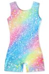 uideazone Girls Dance Leotards Gradient Rainbow Printed Gymnastics Bodysuit Sparkly Ballet Romper Jumpsuit Size 5 6