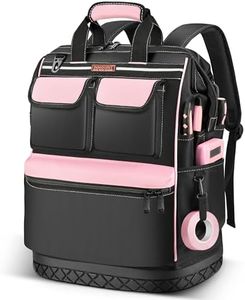 LOKASS Pink Tool Bag for Women, Wide-open Tool Backpack with Double-opening Metal Zipper, Waterproof Tool Storage Tote Bag for Female Workers-Large