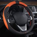 coofig Leather Car Steering Wheel Covers Universal 37-38cm /15inch Breathable Anti-slip Protector Interior Accessories for Auto/Truck/SUV/Van for Men Women (Black orange)