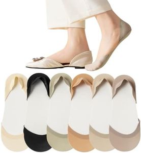 F Flammi No Show Socks Women Non-Slip Invisible Liner Socks Cotton for Flats Heels Pumps Lofers, 6 Pairs-mixed Color, 6-9