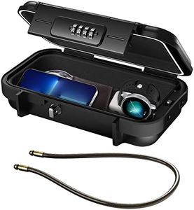 LOFICOPER Portable Safe Lock Box, 4 Digit Security Case, Beach Safe Box with Removable Chain, Waterproof Design, for Sports, Beach, Travel, Black
