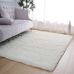 DETUM Soft Bedroom Area Rugs, Fluffy Fur Rug for Living Room Kids Room Nursery Room Mat, Shaggy Plush Carpet for Indoor Floor, Modern Home Decor, 3 x 5 Feet, Cream White