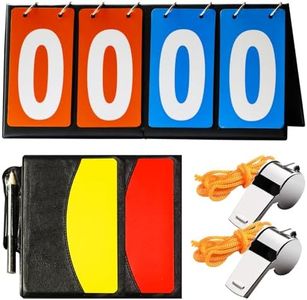 Yauhar 10Pcs Soccer Referee Kit Contain 4-Digital Portable Table Top Scoreboard Flipper, Stainless Steel Sports Whistles, Red Yellow Cards with Notebook for Football Soccer