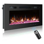 40 Inch Electric Fireplace Inserts, Wall Mounted Fireplace, Led Fireplace with Logs, Recessed Electric Fireplace with Remote Control, Linear Fireplace, 12 Multi Color Flames, 750/1500W