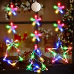 LYUBASA [Timer] 3Pcs Christmas Window Lights Decorations, Battery Powered Christmas Window Hanging Multicolor Lighted Tree Bell Star Shaped LED Sucker for Xmas Tree Window Fireplace Indoor Decor