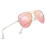 COASION Pilot Polarised Sunglasses Mens Womens Metal Frame Vintage Retro Sun Glasses UV400 Protection for Driving Fishing Pink Mirror