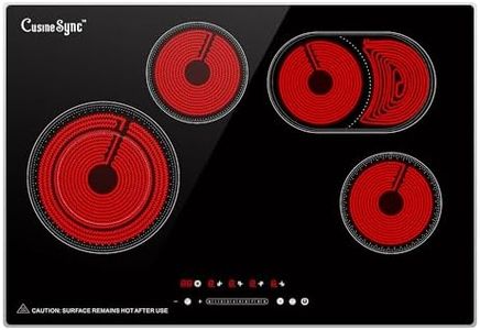 Cusinesync 30 Inch Electric Cooktop 4 Burner 7400W Ceramic Stove, Built-in Electric Stove Top with Full Metal Frame Protection, Timer, Safety Lock, Pause, Dual Ring, 220V Hard Wired