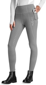 FitsT4 Sports Women's Winter Full Seat Riding Tights Fleece Lined Horse Riding Pants Silicon Grip Horseback Equestrian Breeches Pockets Grey Size M