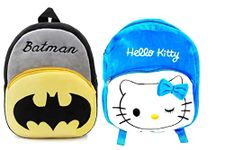 blue tree Kid's Cute Plush Animal Cartoon Mini Travel Embroidery Backpack,1-6 Years (Batman-Blue hello kitty)