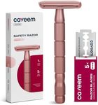 CAVEEM Double-Edge Safety Razor, Single-Blade Razors with 5 Stainless Steel Safety Razor Blades for Men and Women, Reusable Metal Razor – Rose Gold