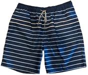 Kirkland Signature Men's Elastic Waistband Mesh Lined Swim Short Trunk (Blue Varsity Stripe, Large)