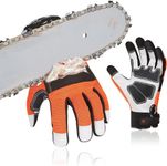 Vgo... Chainsaw Gloves 12-Layer Protection on Left Hand, Safety Forestry Work Gloves with Touchscreen in Goat Leather(M,Orange,1Pair)