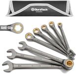 DURATECH Anti-Slip Ratcheting Wrench Set, Combination Wrench Set, 8-piece, SAE 5/16" to 3/4", 72-Tooth, Nickel Plating, CR-V Steel, with Pouch