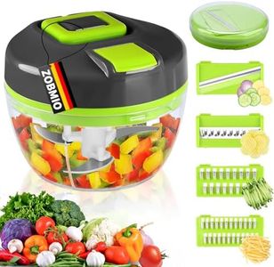ZOBMIO Picadora Manual con Cuerda con 4 Cuchillas Onduladas, 1 Tapa de Recambio con Cable de Tracción Picadora de Verduras Manual, Cortador Cebolla Trituradora Multiusos, Picadora Cebolla