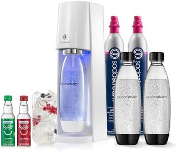 SodaStream E-TERRA Sparkling Water Maker Bundle (White), with CO2, Carbonating Bottles, and bubly Drops Flavors