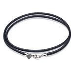 Leather Necklace for Men Women with Solid 925 Sterling Silver Lobster Clasp 3mm Black Leather Necklace Cord 16 Inches