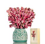 Cherry Blossom, 12 Inch Life Sized Flower Pop Up Bouquet 3D Popup Greeting Card with Note Card + Envelope