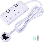 2 Gang Extension Lead, Power Strip with 3M Braided Extension Cable, 13Amps UK Plug Adaptor with Indicator, Wall Mountable for Home Office Travel