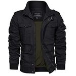 EKLENTSON Men's Casual Cargo Military Jacket Autumn Cotton Windbreaker Fishing Coat , Black , S