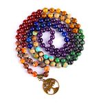 Farfume 108 Mala Beads Necklace for Women - Tree of Life 7 Chakra Natural Stone Prayer Bead Yoga Meditation Gift Friends Lover (Tree of Life - 8mm Beads)